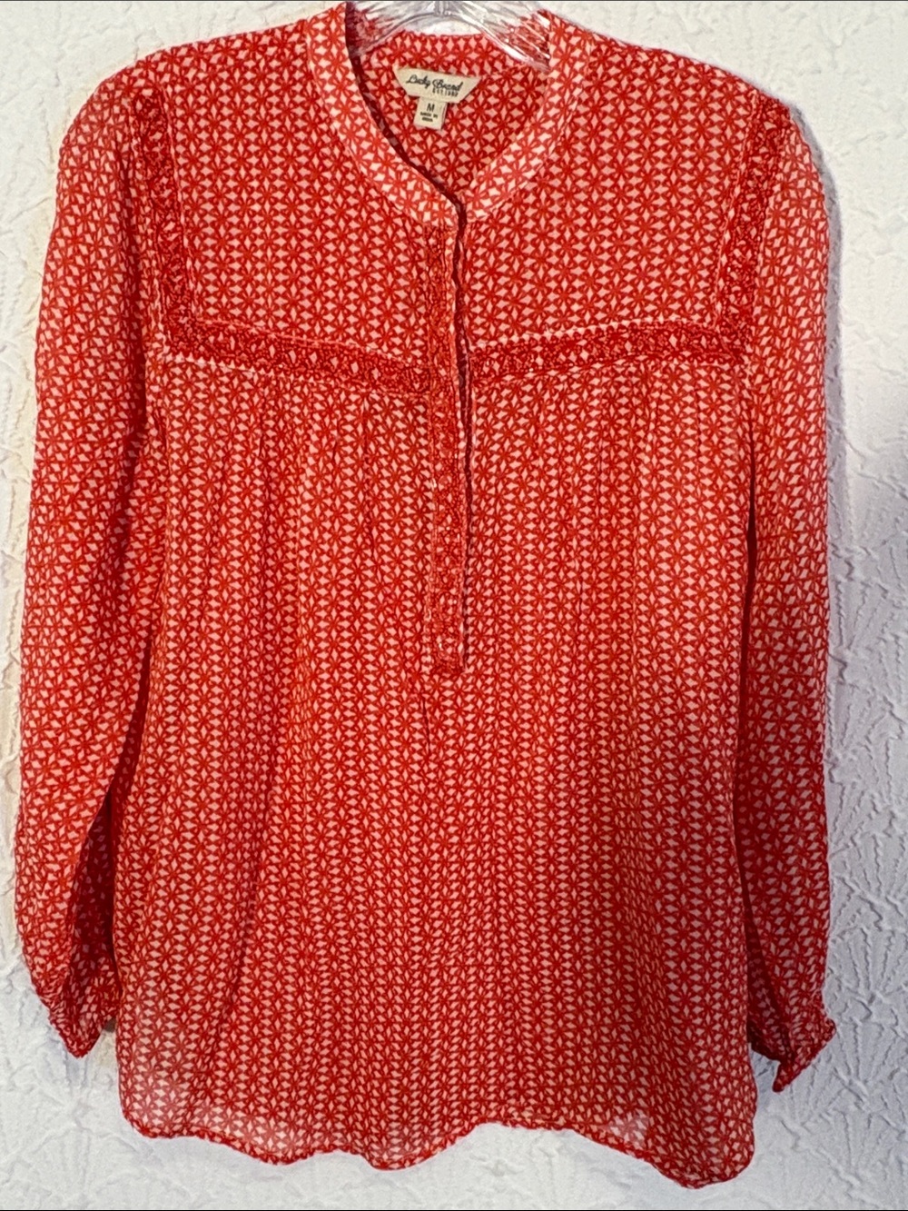 Lucky Brand Red Printed Henley Blouse